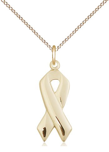 14kt Gold Filled Cancer Awareness Pendant on a 18 inch Gold Filled Light Curb chain