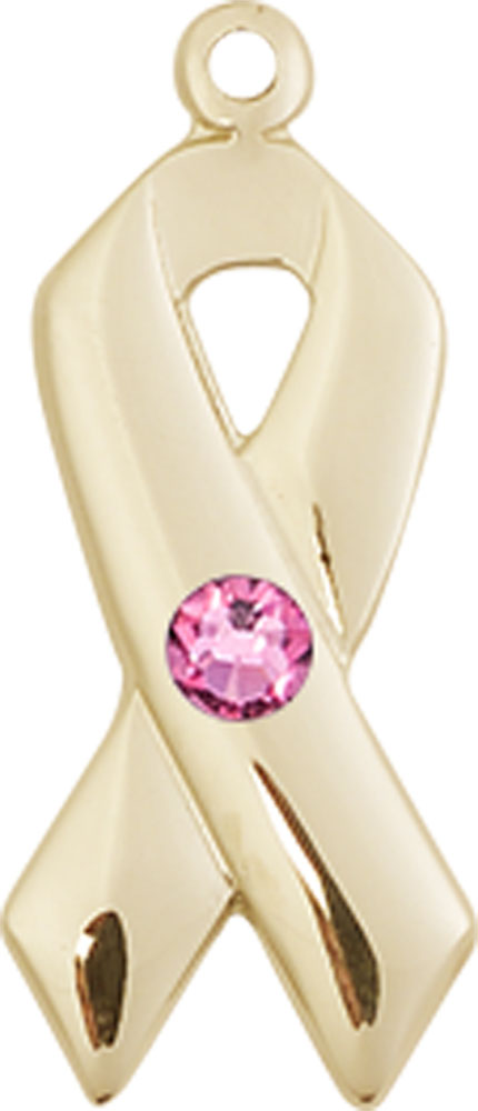 14kt Gold Cancer Awareness Medal with a 3mm Rose Swarovski stone