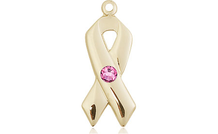 14kt Gold Cancer Awareness Medal with a 3mm Rose Swarovski stone