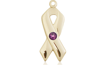 14kt Gold Cancer Awareness Medal with a 3mm Amethyst Swarovski stone