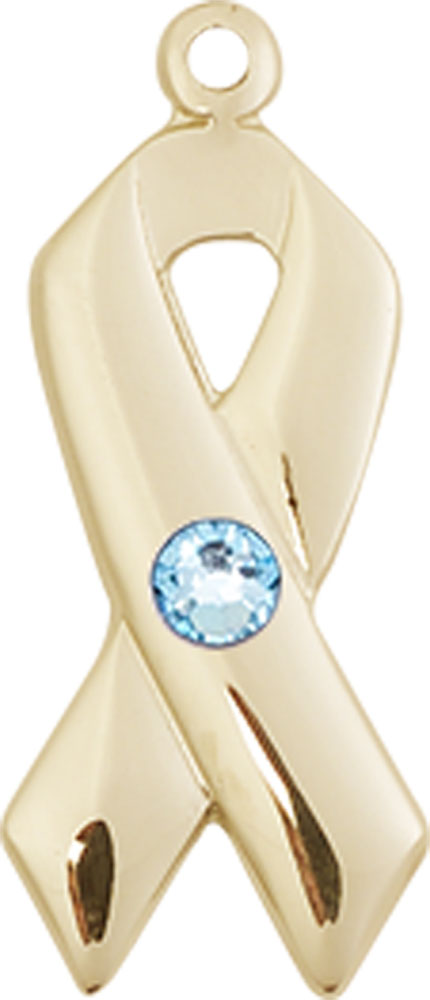 14kt Gold Cancer Awareness Medal with a 3mm Aqua Swarovski stone