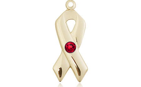 14kt Gold Cancer Awareness Medal with a 3mm Ruby Swarovski stone