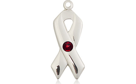 Sterling Silver Cancer Awareness Medal with a 3mm Garnet Swarovski stone