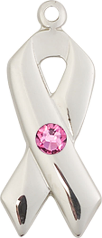 Sterling Silver Cancer Awareness Medal with a 3mm Rose Swarovski stone