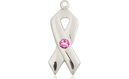 Sterling Silver Cancer Awareness Medal with a 3mm Rose Swarovski stone
