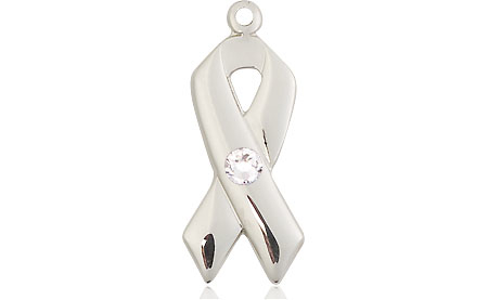 Sterling Silver Cancer Awareness Medal with a 3mm Crystal Swarovski stone