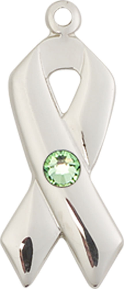 Sterling Silver Cancer Awareness Medal with a 3mm Peridot Swarovski stone