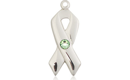 Sterling Silver Cancer Awareness Medal with a 3mm Peridot Swarovski stone