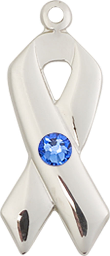 Sterling Silver Cancer Awareness Medal with a 3mm Sapphire Swarovski stone