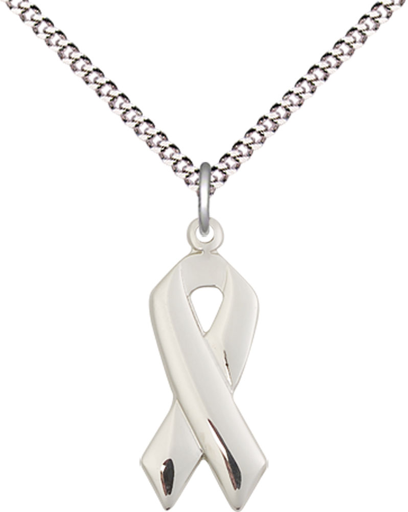 Sterling Silver Cancer Awareness Pendant on a 18 inch Light Rhodium Light Curb chain