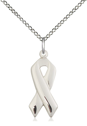 Sterling Silver Cancer Awareness Pendant on a 18 inch Sterling Silver Light Curb chain