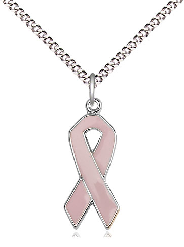 Sterling Silver Cancer Awareness Pendant on a 18 inch Light Rhodium Light Curb chain