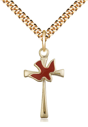14kt Gold Filled Cross / Holy Spirit Pendant on a 24 inch Gold Plate Heavy Curb chain