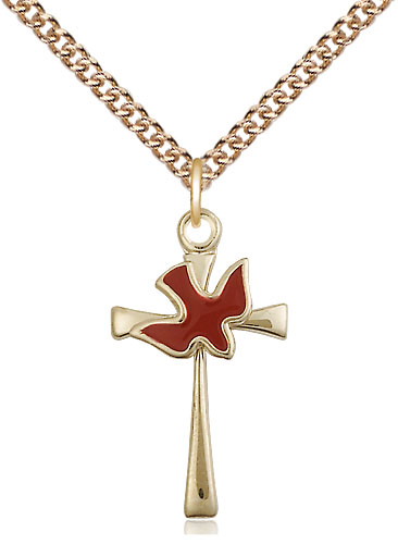 14kt Gold Filled Cross / Holy Spirit Pendant on a 24 inch Gold Filled Heavy Curb chain