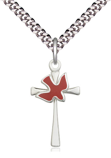 Sterling Silver Cross / Holy Spirit Pendant on a 24 inch Light Rhodium Heavy Curb chain