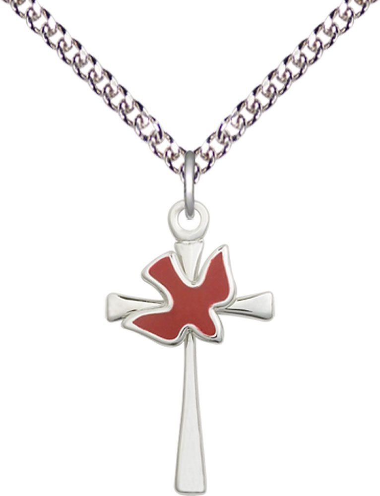 Sterling Silver Cross / Holy Spirit Pendant on a 24 inch Sterling Silver Heavy Curb chain