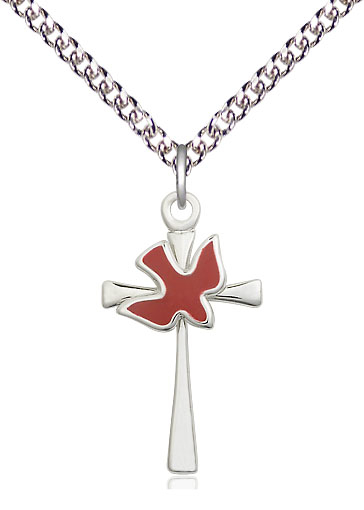 Sterling Silver Cross / Holy Spirit Pendant on a 24 inch Sterling Silver Heavy Curb chain