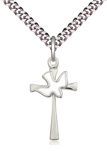 Sterling Silver Cross / Holy Spirit Pendant on a 24 inch Light Rhodium Heavy Curb chain