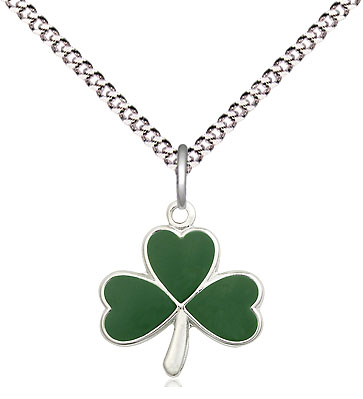 Sterling Silver Shamrock Pendant on a 18 inch Light Rhodium Light Curb chain