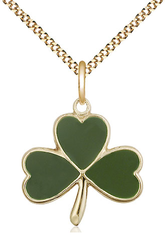 14kt Gold Filled Shamrock Pendant on a 18 inch Gold Plate Light Curb chain