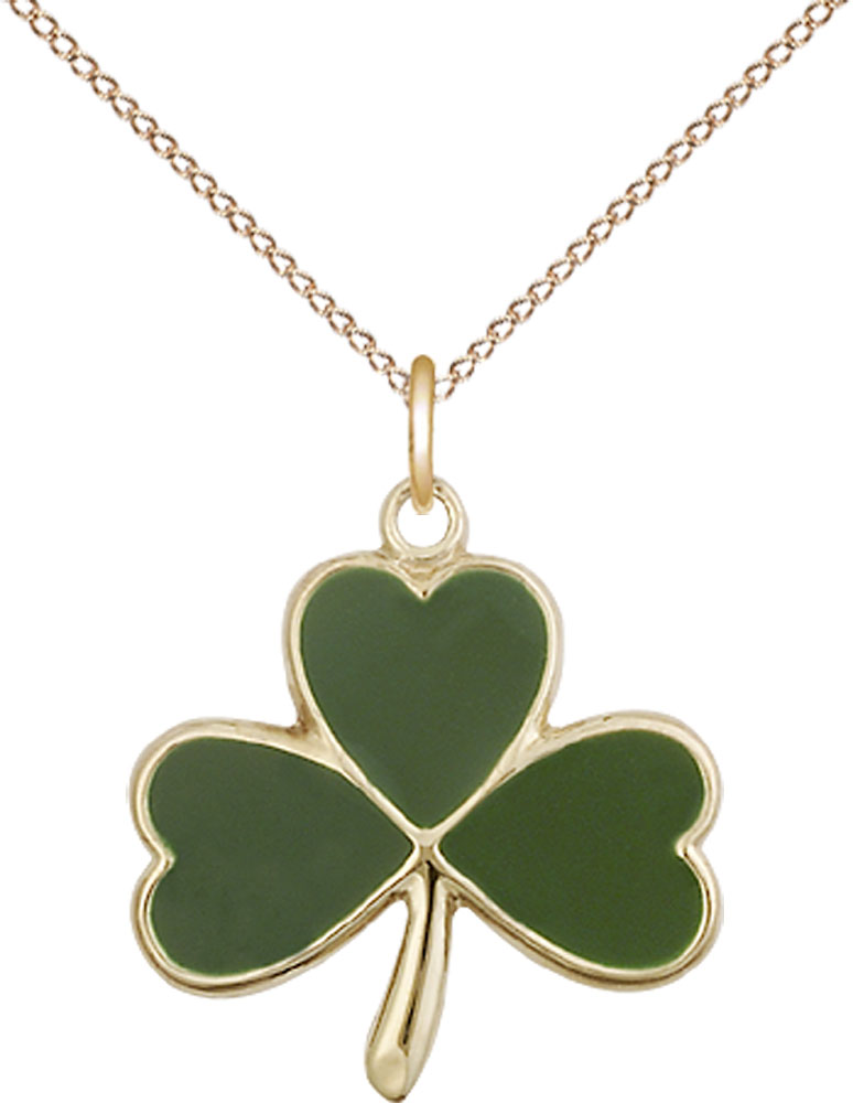14kt Gold Filled Shamrock Pendant on a 18 inch Gold Filled Light Curb chain