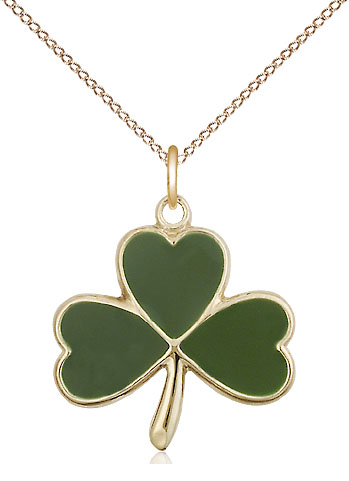 14kt Gold Filled Shamrock Pendant on a 18 inch Gold Filled Light Curb chain