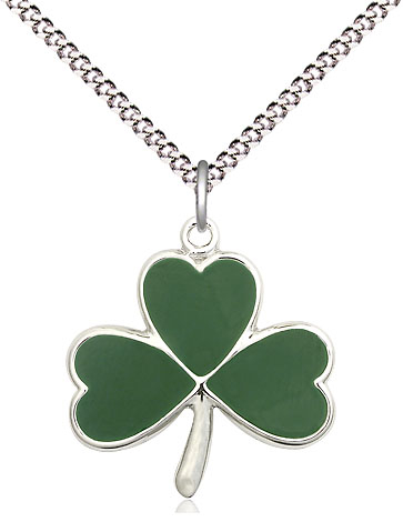 Sterling Silver Shamrock Pendant on a 18 inch Light Rhodium Light Curb chain