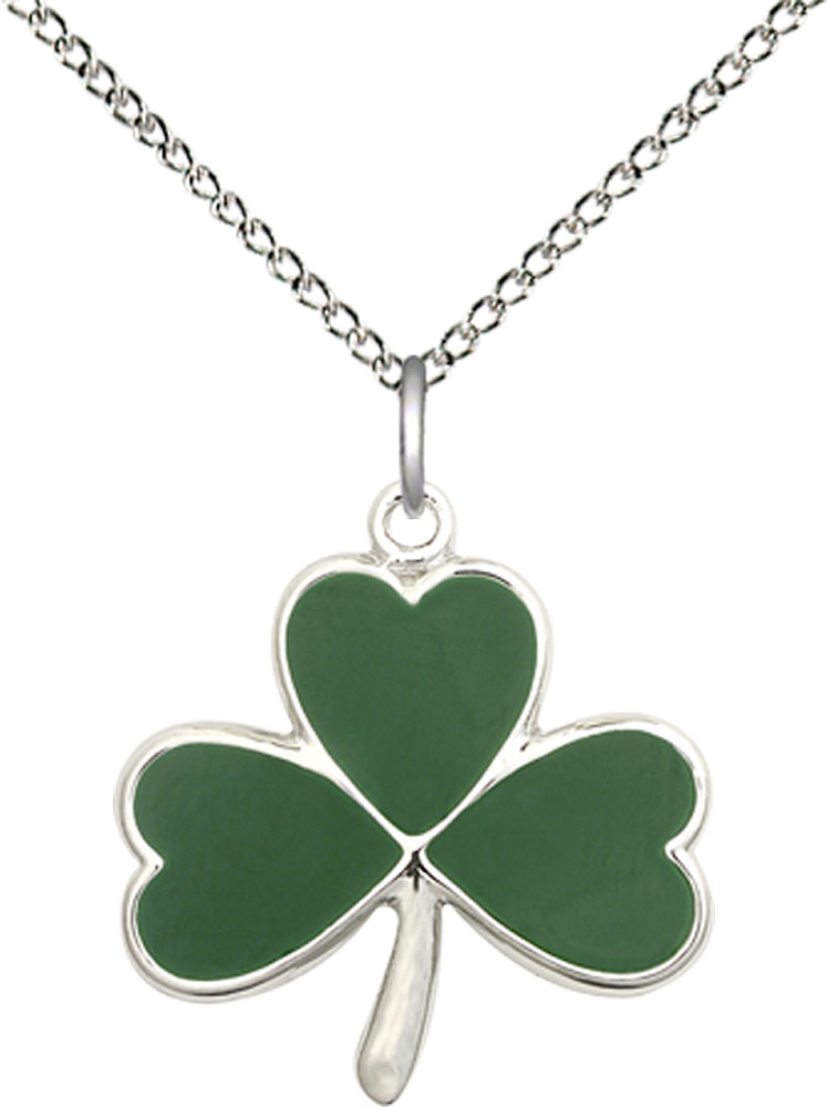 Sterling Silver Shamrock Pendant on a 18 inch Sterling Silver Light Curb chain