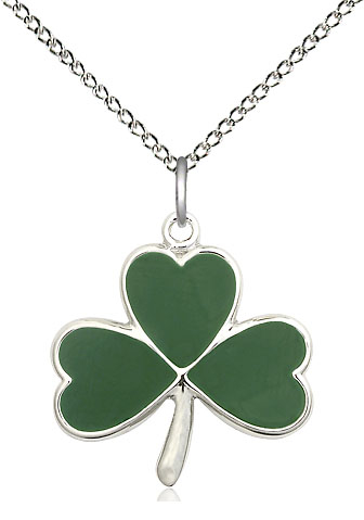 Sterling Silver Shamrock Pendant on a 18 inch Sterling Silver Light Curb chain