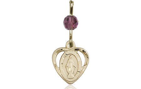 14kt Gold Filled Miraculous Medal with an Amethyst bead
