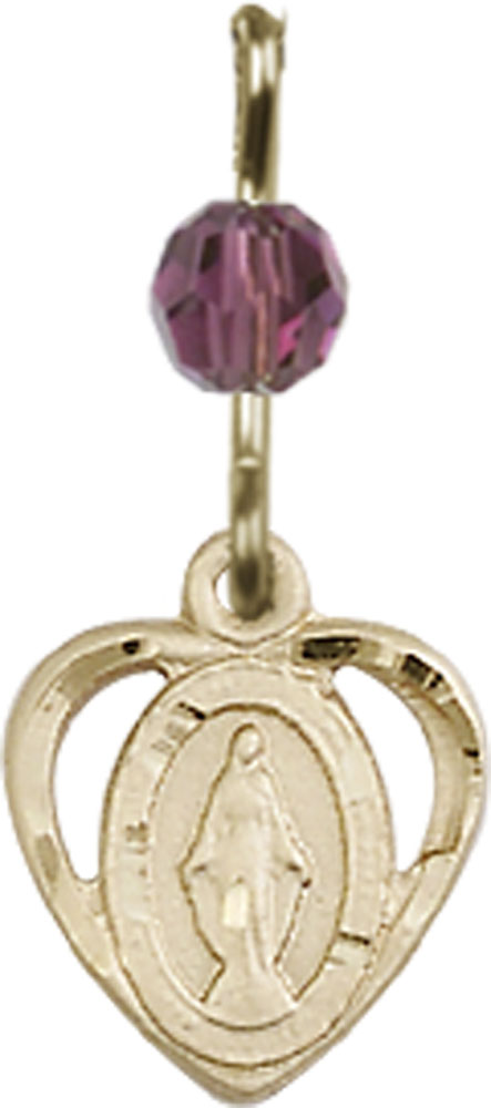 14kt Gold Miraculous Medal with an Amethyst bead