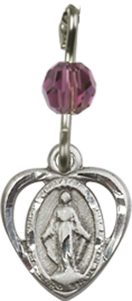 Sterling Silver Miraculous Medal with an Amethyst bead