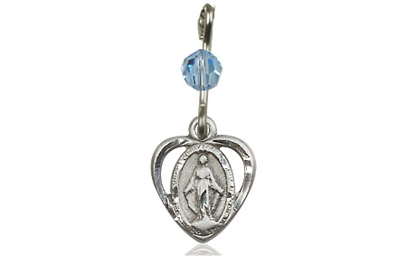 Sterling Silver Miraculous Medal with an Aqua bead