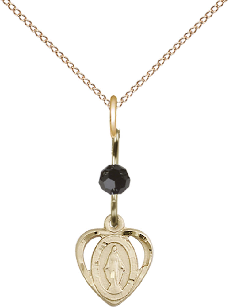 14kt Gold Filled Miraculous Pendant with a Black bead on a 18 inch Gold Filled Light Curb chain