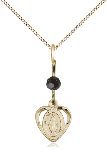 14kt Gold Filled Miraculous Pendant with a Black bead on a 18 inch Gold Filled Light Curb chain