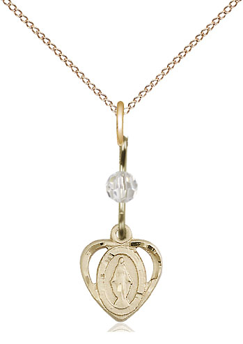 14kt Gold Filled Miraculous Pendant with a Crystal bead on a 18 inch Gold Filled Light Curb chain