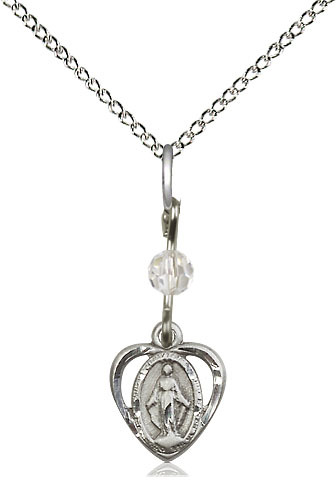 Sterling Silver Miraculous Pendant with a Crystal bead on a 18 inch Sterling Silver Light Curb chain