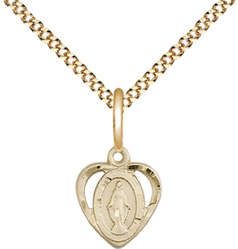 14kt Gold Filled Miraculous Pendant on a 18 inch Gold Plate Light Curb chain
