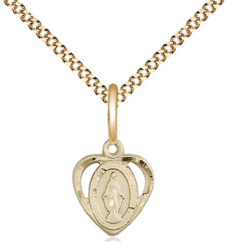 14kt Gold Filled Miraculous Pendant on a 18 inch Gold Plate Light Curb chain