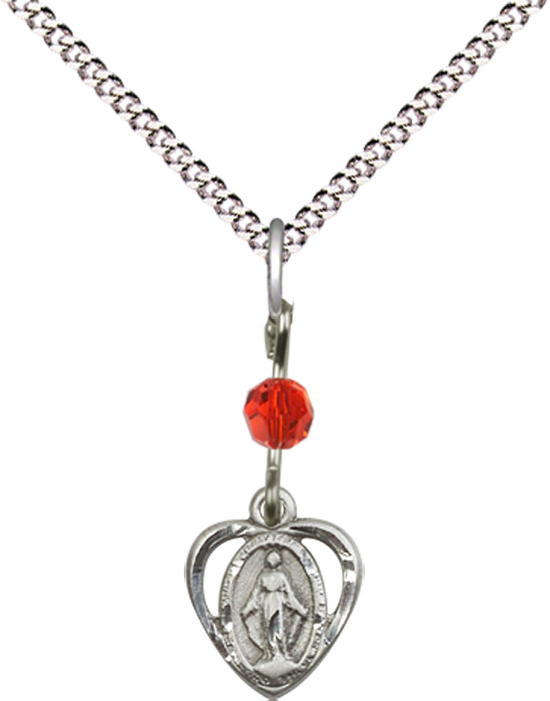 Sterling Silver Miraculous Pendant with a LSI bead on a 18 inch Light Rhodium Light Curb chain
