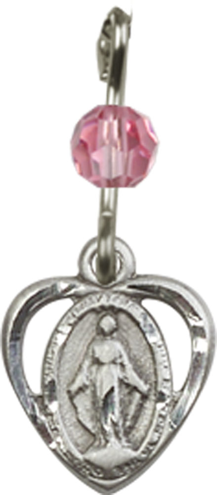 Sterling Silver Miraculous Medal with a Rose bead