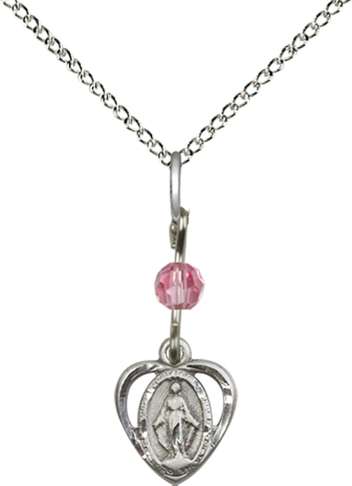 Sterling Silver Miraculous Pendant with a Rose bead on a 18 inch Sterling Silver Light Curb chain
