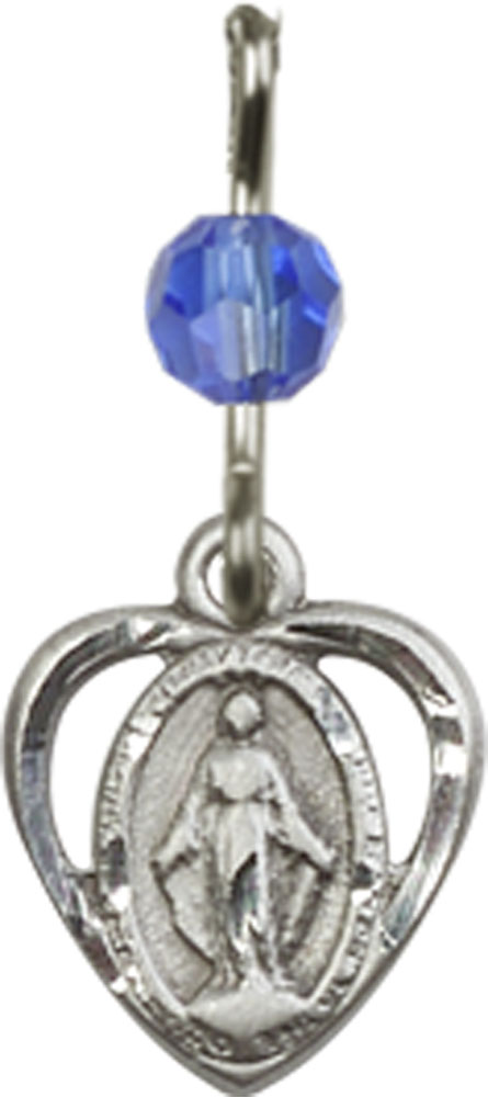 Sterling Silver Miraculous Medal with a Sapphire bead