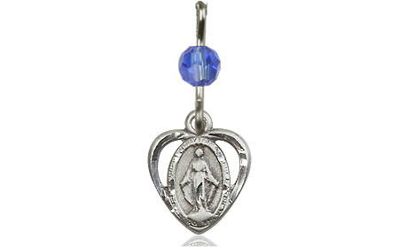 Sterling Silver Miraculous Medal with a Sapphire bead