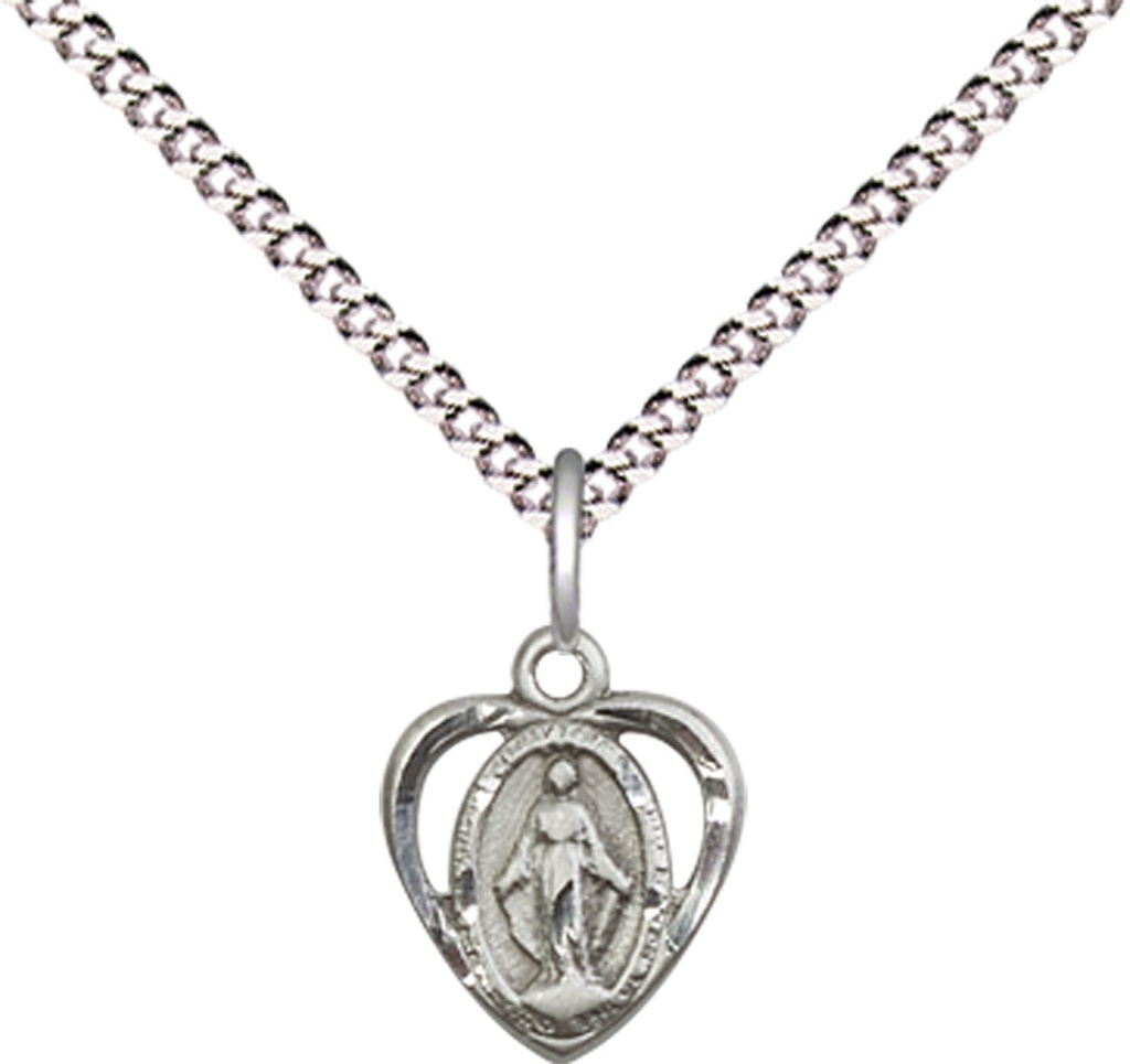 Sterling Silver Miraculous Pendant on a 18 inch Light Rhodium Light Curb chain