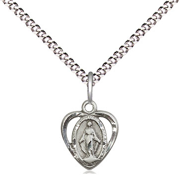 Sterling Silver Miraculous Pendant on a 18 inch Light Rhodium Light Curb chain