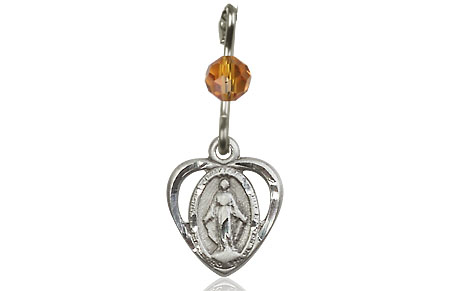 Sterling Silver Miraculous Medal with a Topaz bead