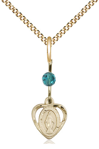 14kt Gold Filled Miraculous Pendant with a Zircon bead on a 18 inch Gold Plate Light Curb chain