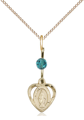 14kt Gold Filled Miraculous Pendant with a Zircon bead on a 18 inch Gold Filled Light Curb chain