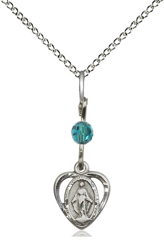 Sterling Silver Miraculous Pendant with a Zircon bead on a 18 inch Sterling Silver Light Curb chain